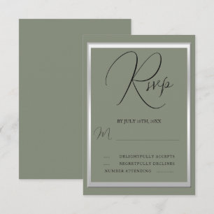 Sophisticated Sage & Zilveren bruiloft RSVP Kaartje