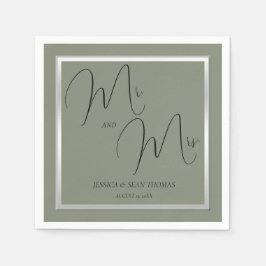 Sophisticated Sage & Zilveren bruiloft Servet