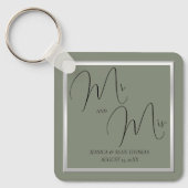 Sophisticated Sage & Zilveren bruiloft Sleutelhanger (Voorkant)