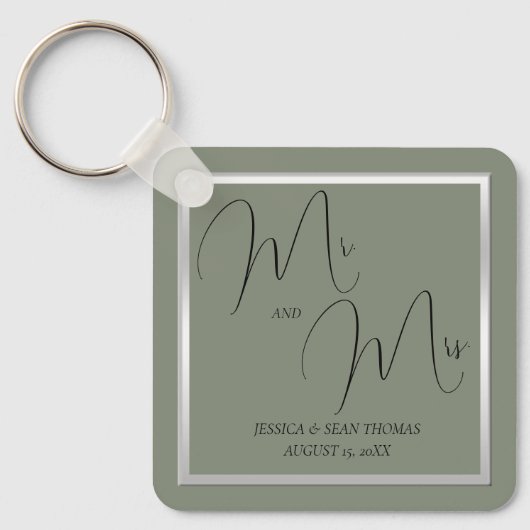 Sophisticated Sage & Zilveren bruiloft Sleutelhanger (Voorkant)