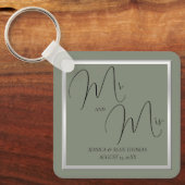 Sophisticated Sage & Zilveren bruiloft Sleutelhanger (Voorkant)