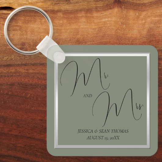 Sophisticated Sage & Zilveren bruiloft Sleutelhanger (Voorkant)