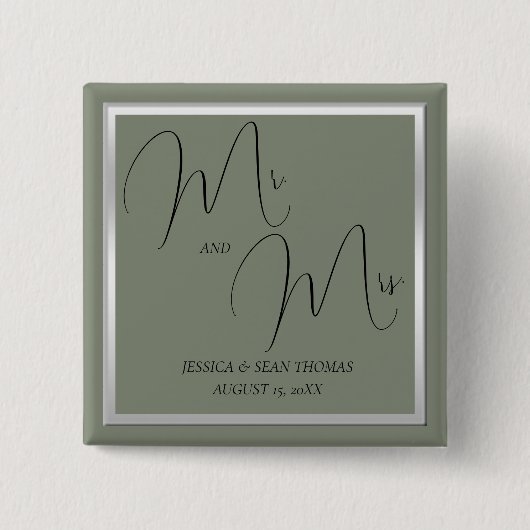 Sophisticated Sage & Zilveren bruiloft Vierkante Button 5,1 Cm (Voorkant)