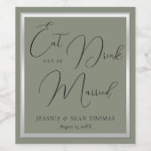 Sophisticated Sage & Zilveren bruiloft Wijn Etiket (Enkel label)