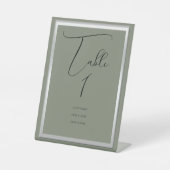 Sophisticated Sage & Zilveren Trouwtafel Nummer Reclamebord Met Voetstuk (Voorkant)