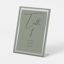 Sophisticated Sage & Zilveren Trouwtafel Nummer Reclamebord Met Voetstuk