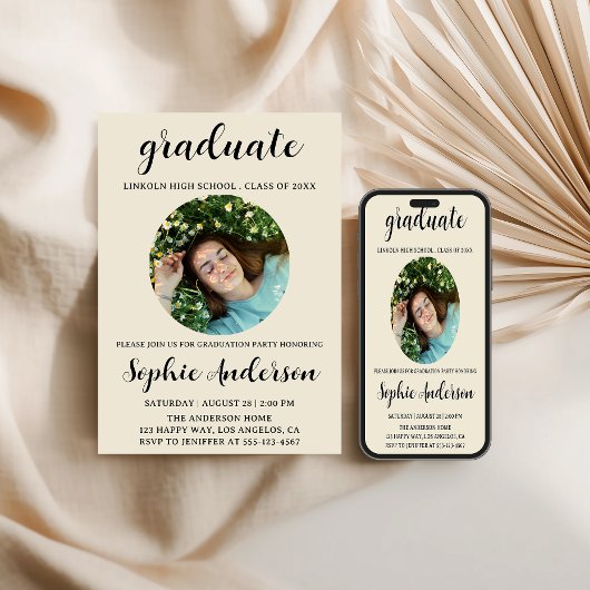 Sophisticated Script Graduation Party with Photo Kaart