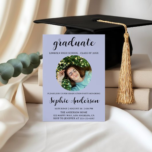 Sophisticated Script Graduation Party with Photo Kaart