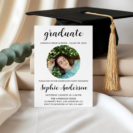 Sophisticated Script Graduation Party with Photo Kaart