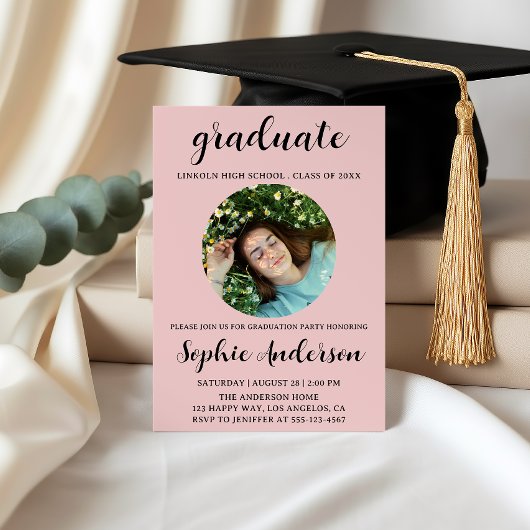 Sophisticated Script Graduation Party with Photo Kaart