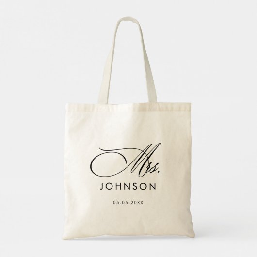 Sophisticated Script Mrs. Calligraphy Pas getrouwd Tote Bag (Achterkant)