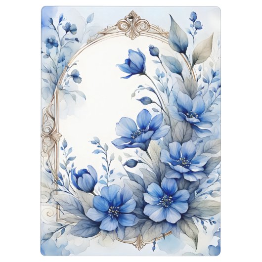 Sophisticated  Serene Blue Blossoms Klembord (Achterkant)