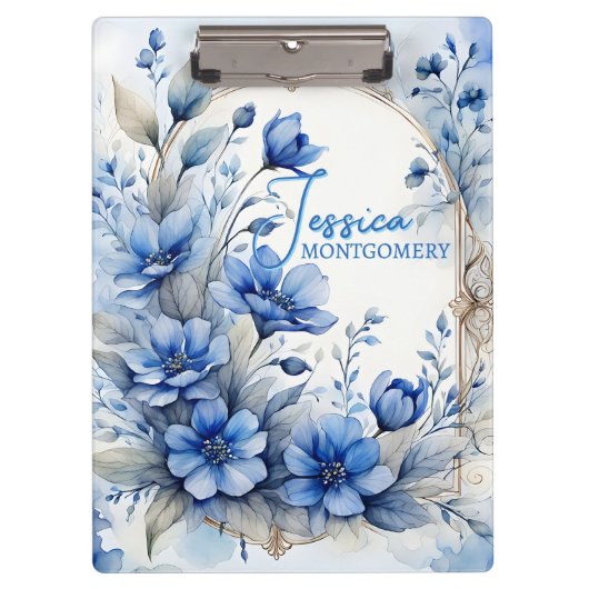 Sophisticated  Serene Blue Blossoms Klembord (Voorkant)