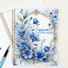 Sophisticated  Serene Blue Blossoms Planner