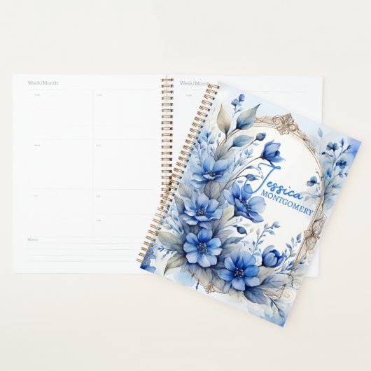 Sophisticated  Serene Blue Blossoms Planner (Display)