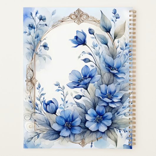 Sophisticated  Serene Blue Blossoms Planner (Achterkant)