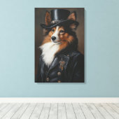 Sophisticated Shetland Sheepdog | Sheltie Canvas Afdruk (Insitu (Houten vloer))