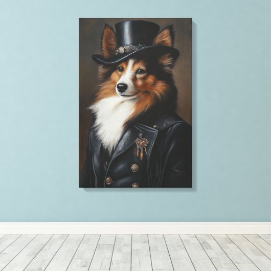 Sophisticated Shetland Sheepdog | Sheltie Canvas Afdruk (Insitu (Houten vloer))