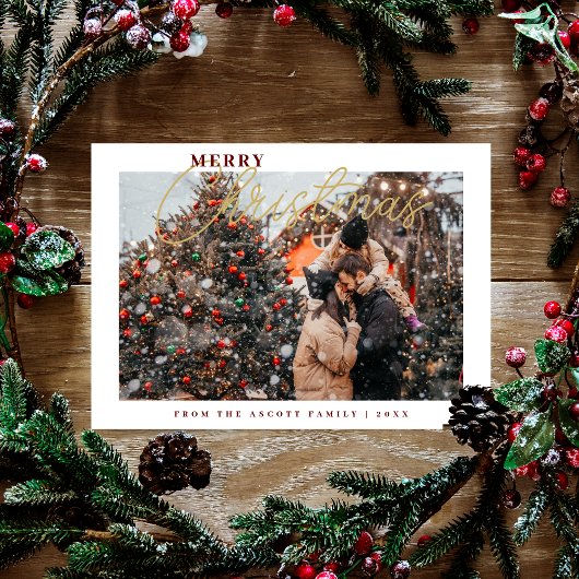 Sophisticated Simple Classic Calligraphy Photo Feestdagenkaart