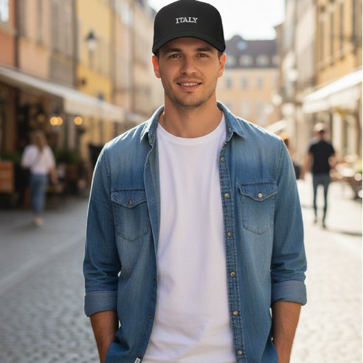 Sophisticated Souvenir Black Cap Italy Embroidery Geborduurde Pet