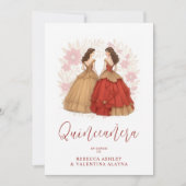 Sophisticated Spanish Red & Gold Quinceañera Twins Kaart (Voorkant)