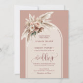 Sophisticated Stof Roze Pampas Rozen Bruiloft Kaart (Voorkant)