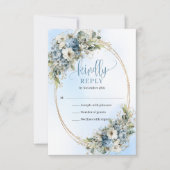 Sophisticated Stofblauw Bloemstuk RSVP Kaart (Voorkant)