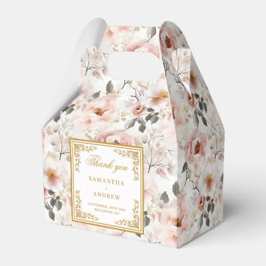 Sophisticated stoffige roze gouden bruiloft gunst  bedankdoosjes (Voorkant Zijde)