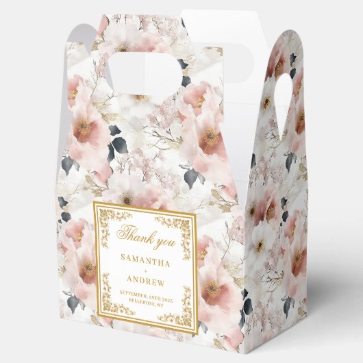 Sophisticated stoffige roze gouden bruiloft gunstb bedankdoosjes (Geopend)