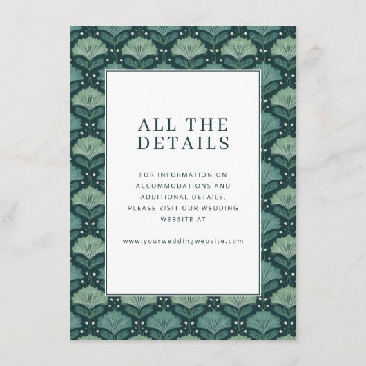 Sophisticated Teal Botanical Leaves Informatiekaartje (Voorkant)