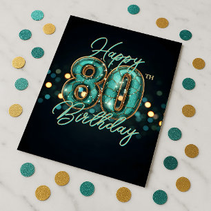 Sophisticated Teal en Goud Metallic 80e Verjaardag Briefkaart