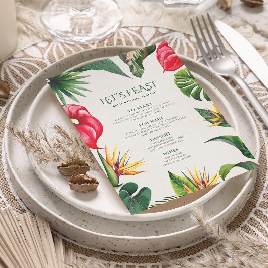 Sophisticated Tropical Wedding Flowers Lijst Menu Kaart