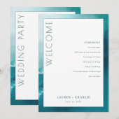 Sophisticated Turquoise Aquarel Ceremonie Schema Programmakaart (Voorkant / Achterkant)