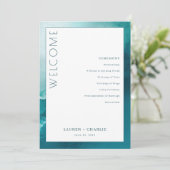 Sophisticated Turquoise Aquarel Ceremonie Schema Programmakaart (Staand voorkant)