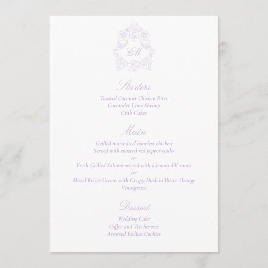 Sophisticated Victorian Classic Script Violet Menu (Voorkant)