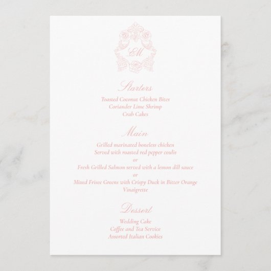 Sophisticated Victorian klassiek script roze Menu (Voorkant)