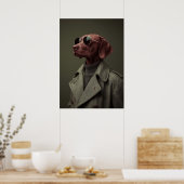 Sophisticated Vizsla in Trench Coat – Elegant Poster (Keuken)