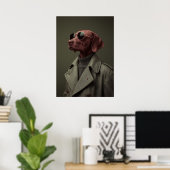 Sophisticated Vizsla in Trench Coat – Elegant Poster (Thuiskantoor)