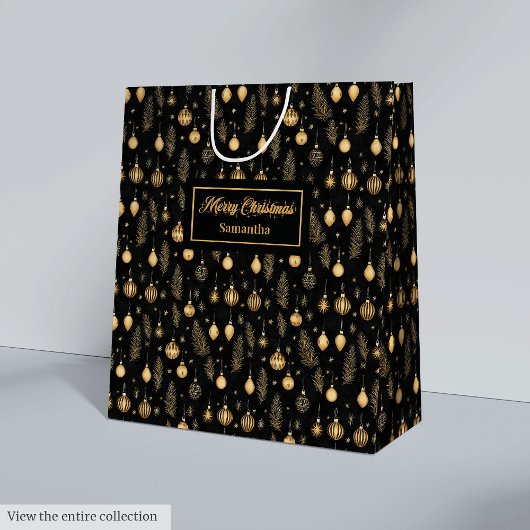 Sophisticated watercolor black and gold gift wrap medium cadeauzakje