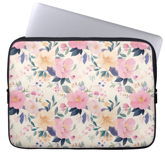 Sophisticated Waterverf Bloemen Roze Bloesems Laptop Sleeve (Voorkant)