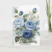 Sophisticated Waterverf Blue Rozen Happy Birthday Kaart (Voorkant)