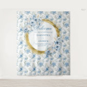 Sophisticated Waterverf Dusty Blue Gold Wedding Wandkleed (Voorkant)