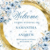 Sophisticated Waterverf Dusty Blue Gold Wedding Wandkleed