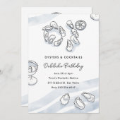 Sophisticated Waterverf Ink Oesters en Cocktails Kaart (Voorkant / Achterkant)