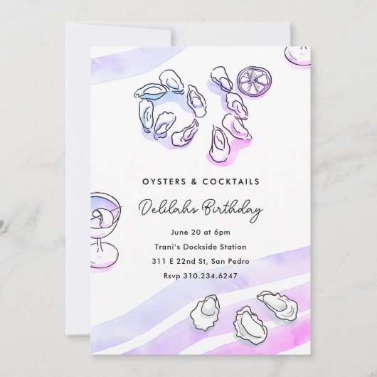 Sophisticated Waterverf Ink Oesters en Cocktails Kaart (Voorkant)