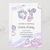 Sophisticated Waterverf Ink Oesters en Cocktails Kaart (Voorkant / Achterkant)