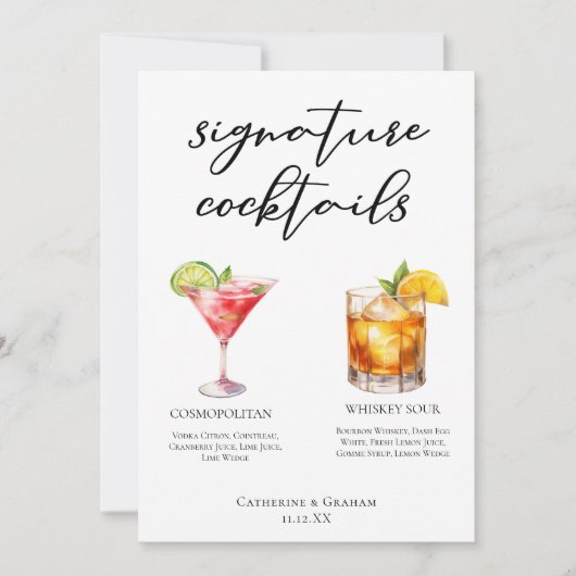 Sophisticated Wedding Signature Cocktails Kaart (Voorkant)