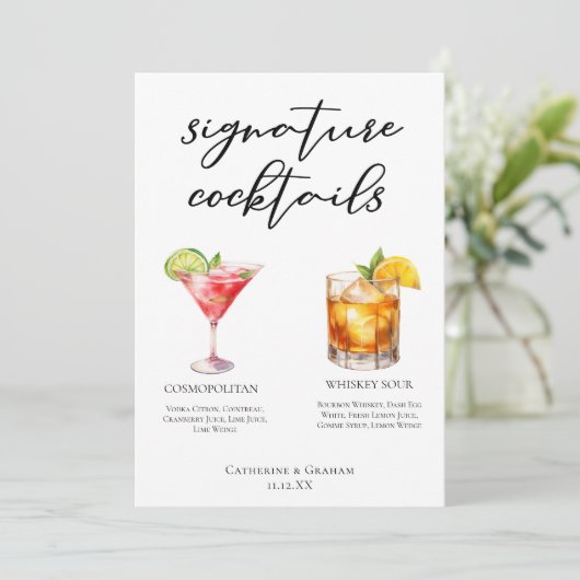 Sophisticated Wedding Signature Cocktails Kaart (Staand voorkant)
