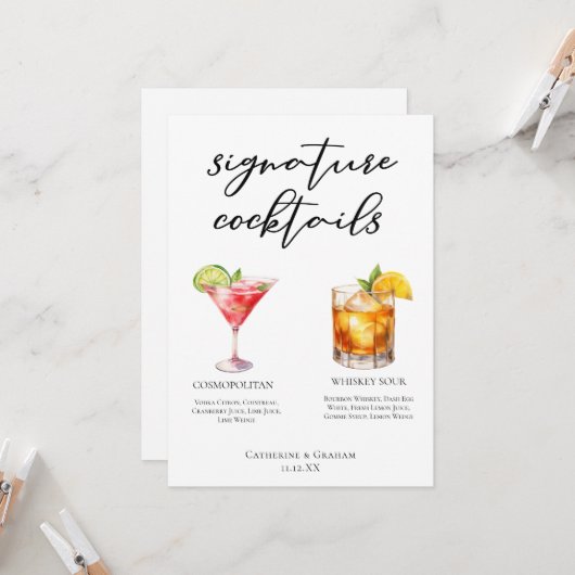 Sophisticated Wedding Signature Cocktails Kaart (Voorkant / Achterkant in situ)