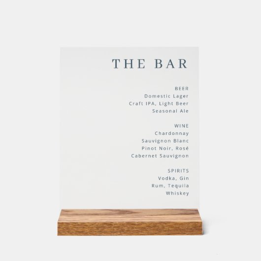 Sophisticated White Minimalist Bar Menu Acryl Bord (Voorkant)